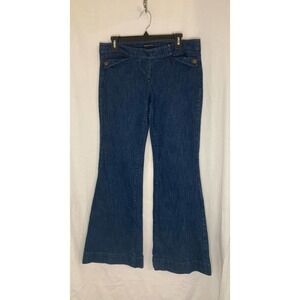 New York & Company Denim Jeans Women's Size 8 Dark Wash Flared Leg Button Detail